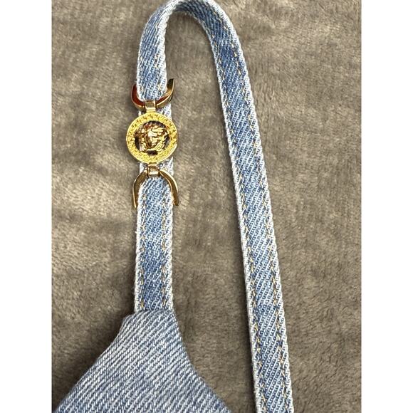 Versace Cropped Denim Jersey Bustier Top Blue Black IT 40 US 4 NWT $1275 - Picture 5 of 16
